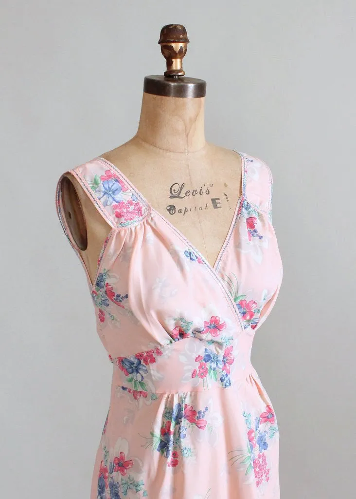 Vintage 1940s Pink Floral Rayon Nightgown