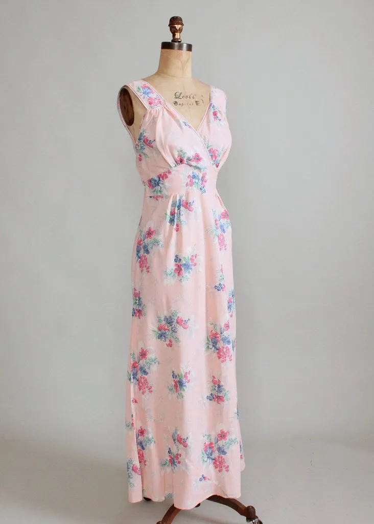 Vintage 1940s Pink Floral Rayon Nightgown