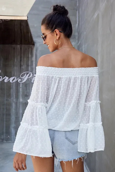 White Swiss Dot Off The Shoulder Top