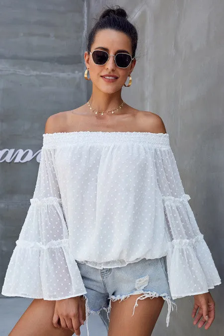 White Swiss Dot Off The Shoulder Top