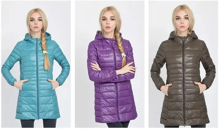 Women's Long Duck Down Parka Jackets Outwear Ultralight Hooded Thin Coat