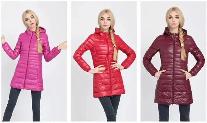 Women's Long Duck Down Parka Jackets Outwear Ultralight Hooded Thin Coat